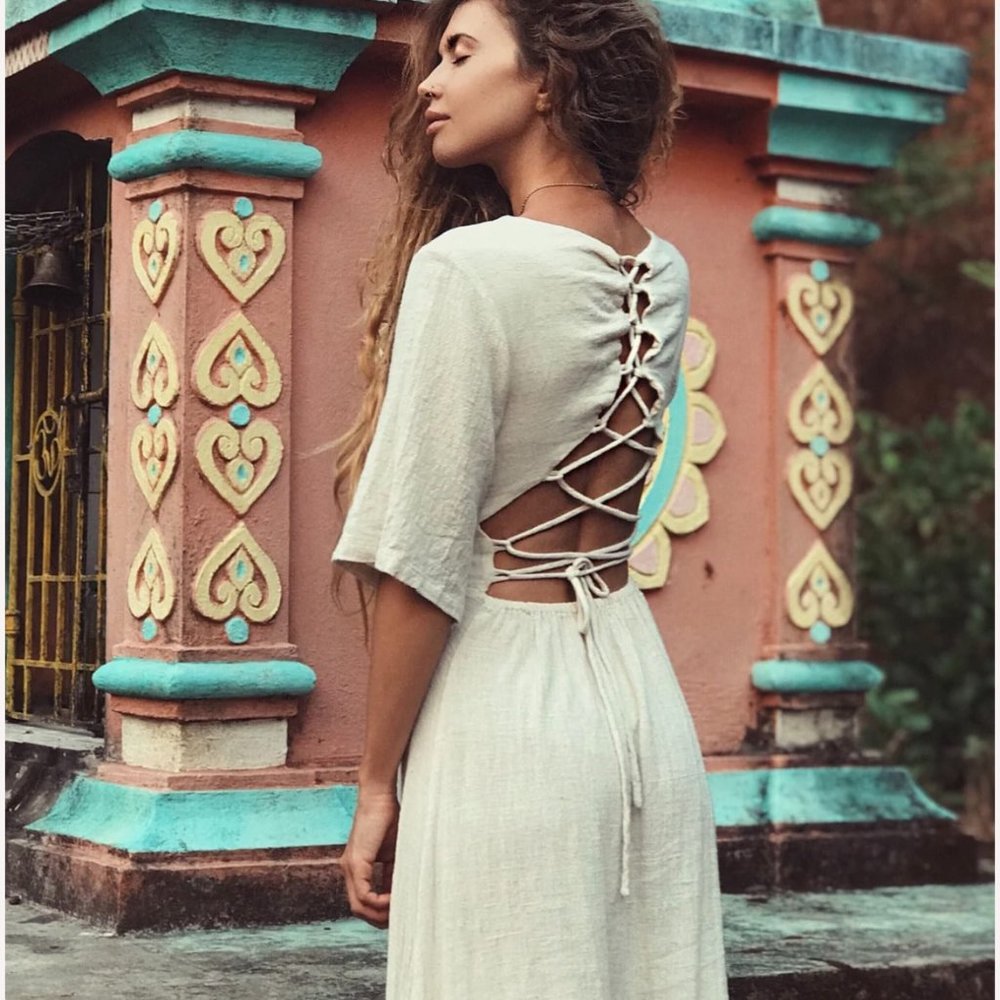 Aya Eco Wear Organic Cotton Boho Simple Wedding Dress "Cristal de Floresta"